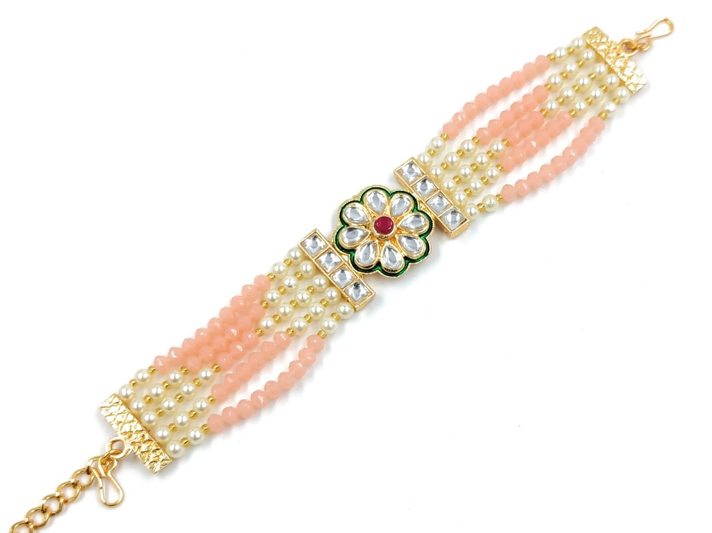 [BR02 Peach] Flawless Party Peach Kundan Bracelet For Women And Girls