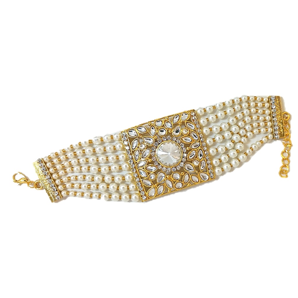 [BR107 White] Ornate Party White Gold Plated Bracelet For Women