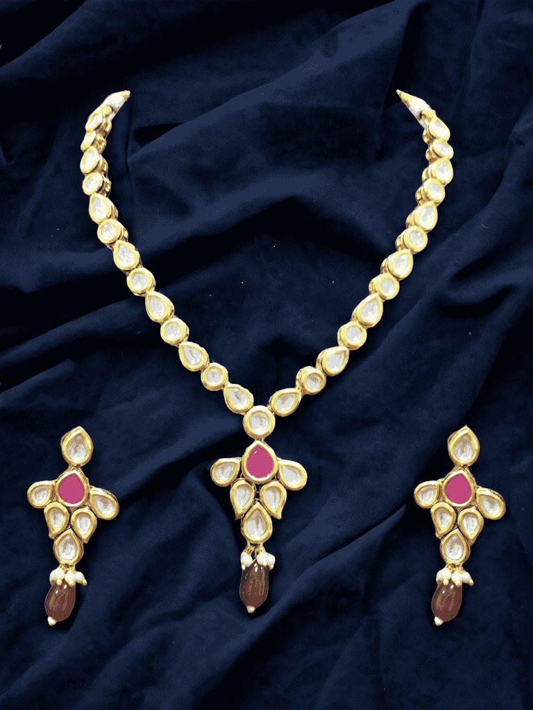 NS502 Maroon Kundan Necklace Earring Jewellery Set