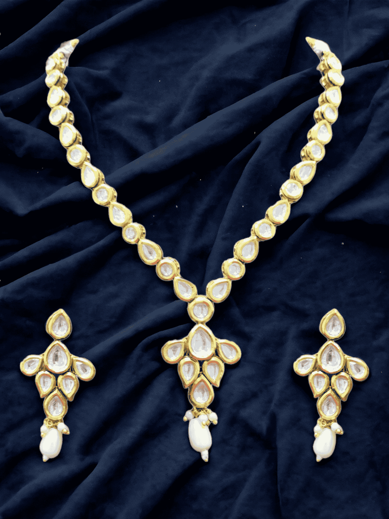NS502 White Kundan Necklace Earring Jewellery Set