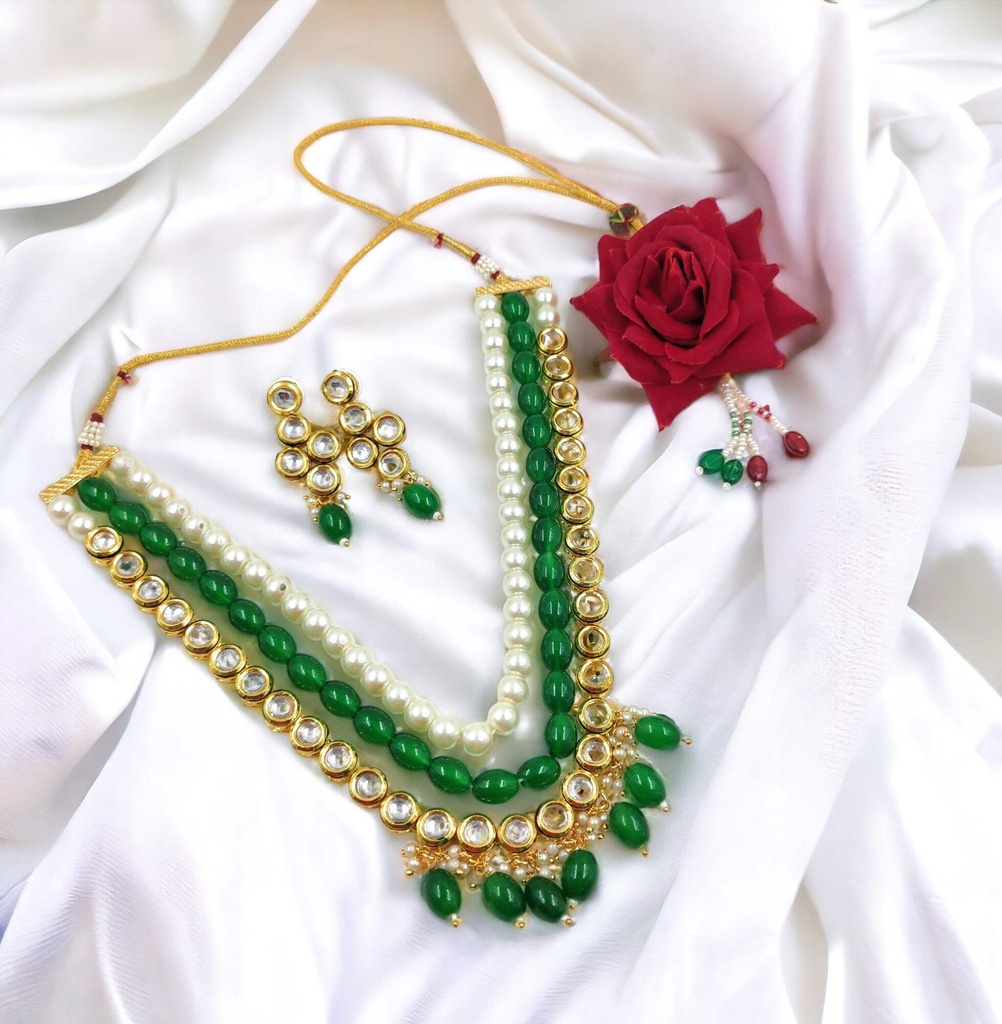 NS501 Green Kundan Necklace Earring Jewellery Set