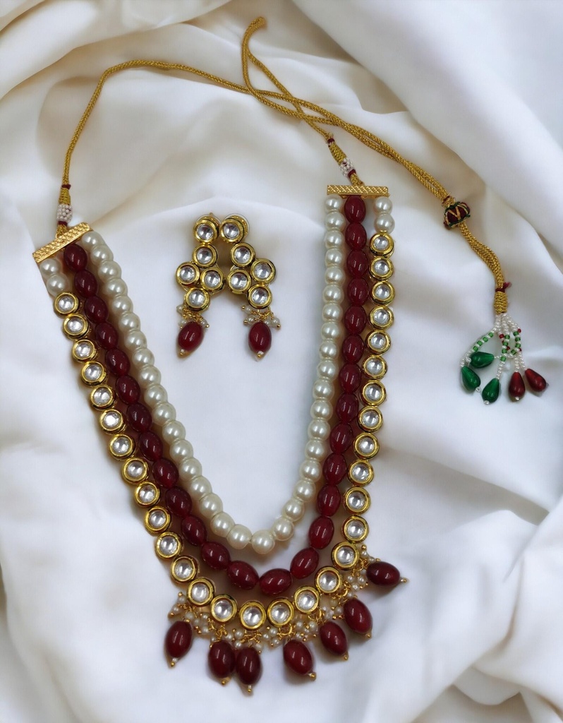Authentic Cultural Ns501 Ruby Maroon Kundan Necklace Earring Jewellery Set