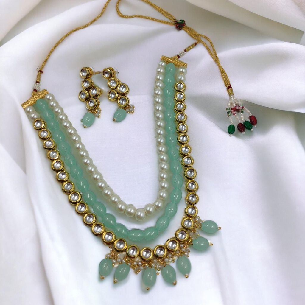 NS501 Sea Green Kundan Necklace Earring Jewellery Set