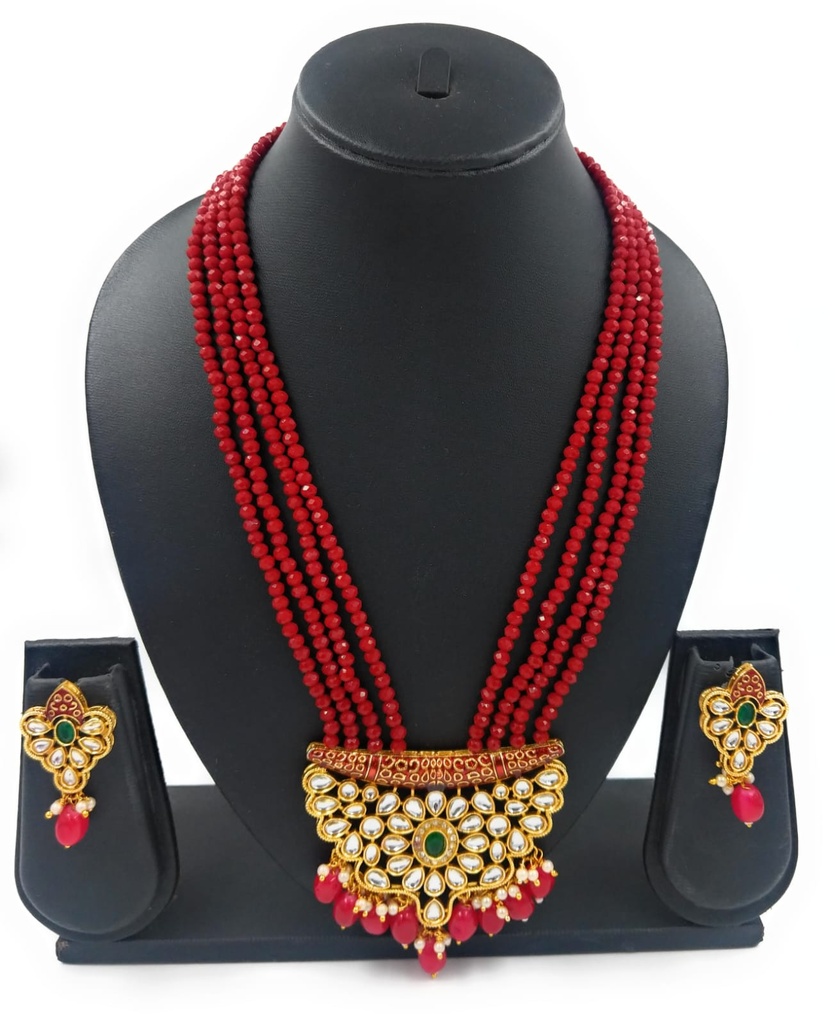 Luxurious Appeal Kundan Pendant Necklace Set  Red 