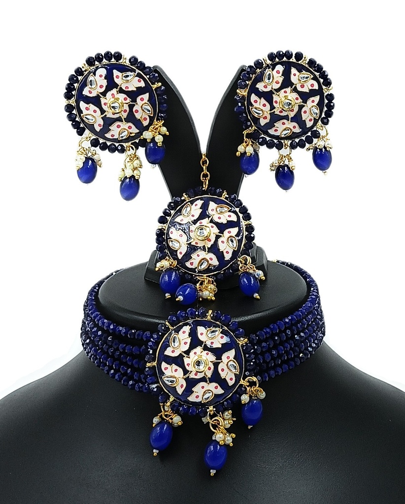 Luxurious Gleam Meenakari choker set  Blue 