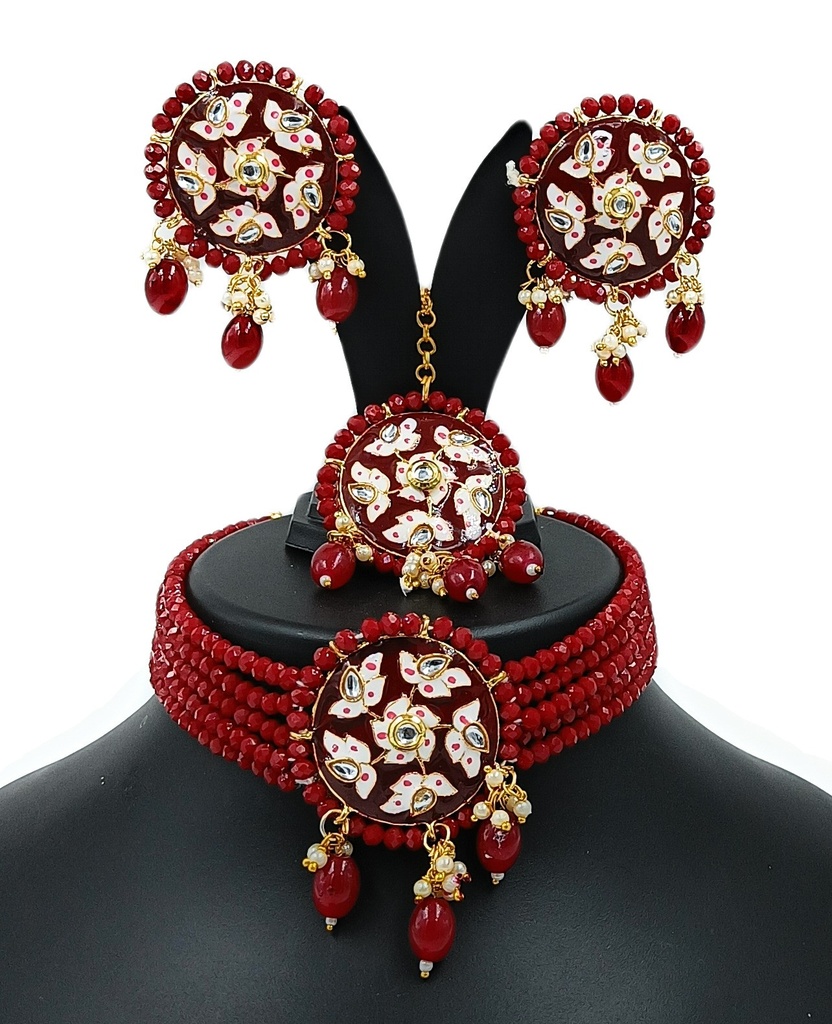 Posh Glow Meenakari choker set  Maroon 