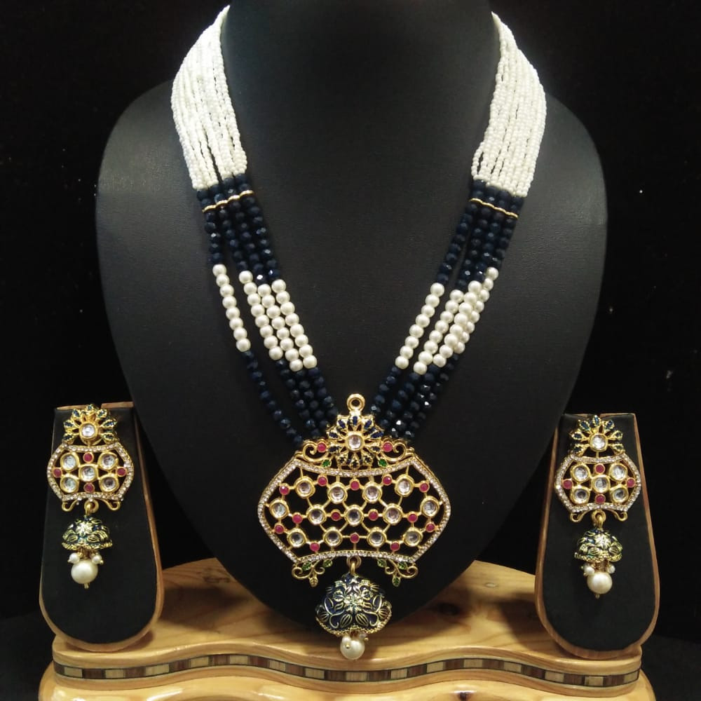 Timeless Shade Kundan Pendant Necklace Set  Blue 
