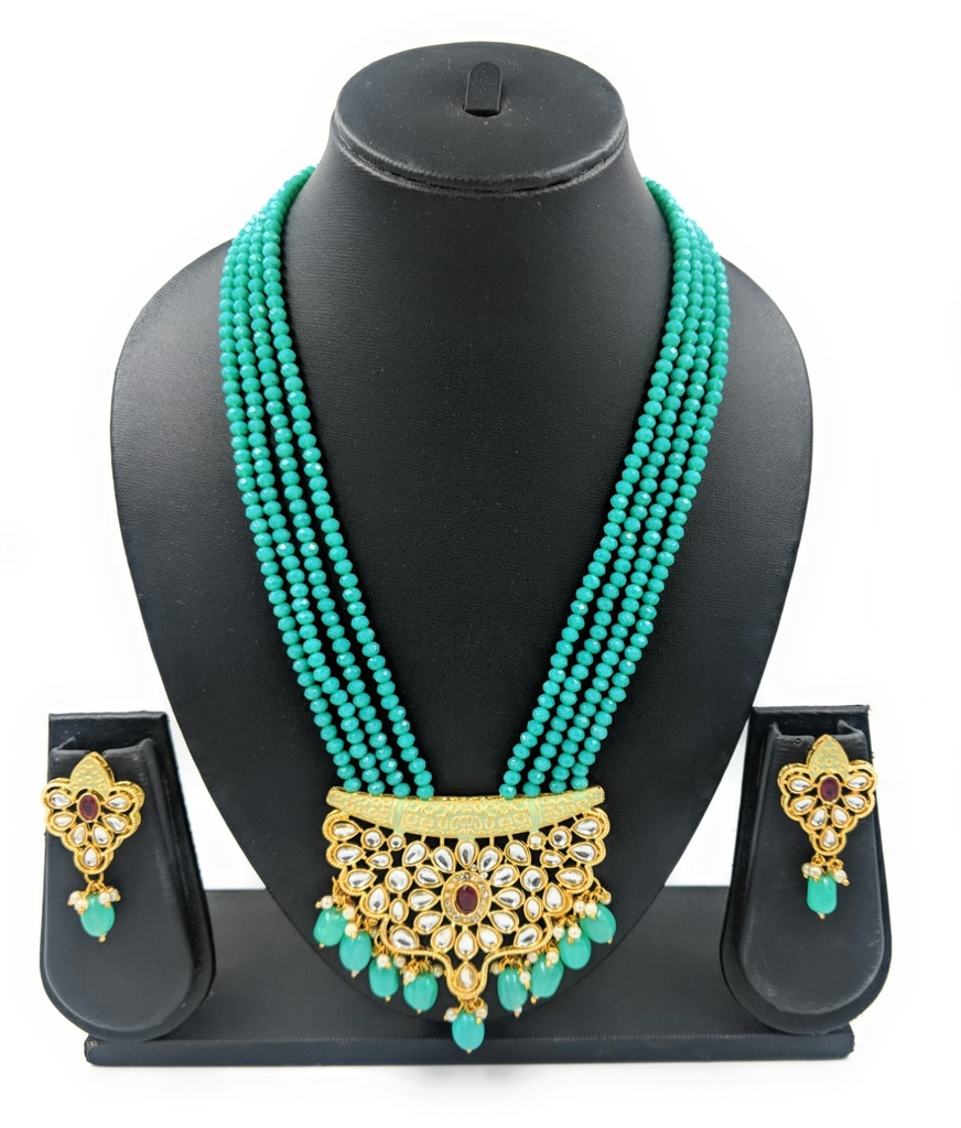 Unique Shade Kundan Pendant Necklace Set  MintGreen 