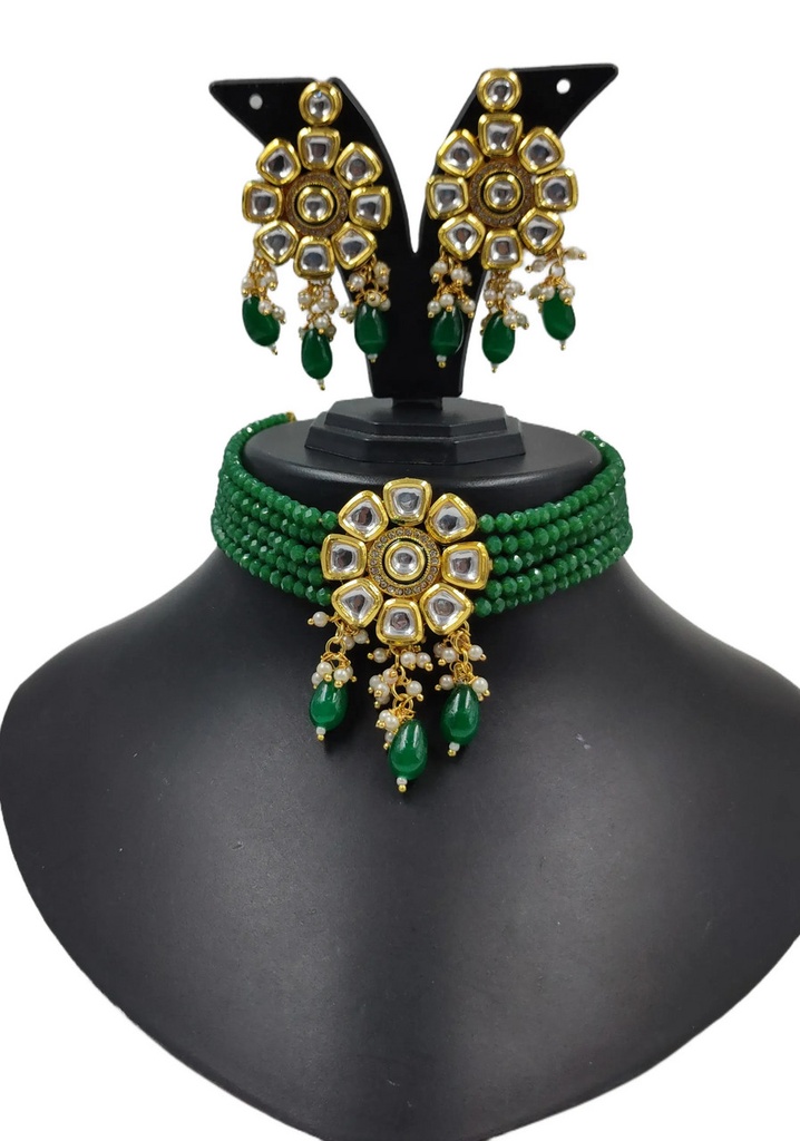 Radiant Cultural Ns613 Green Kundan Necklace Earring Jewellery Set