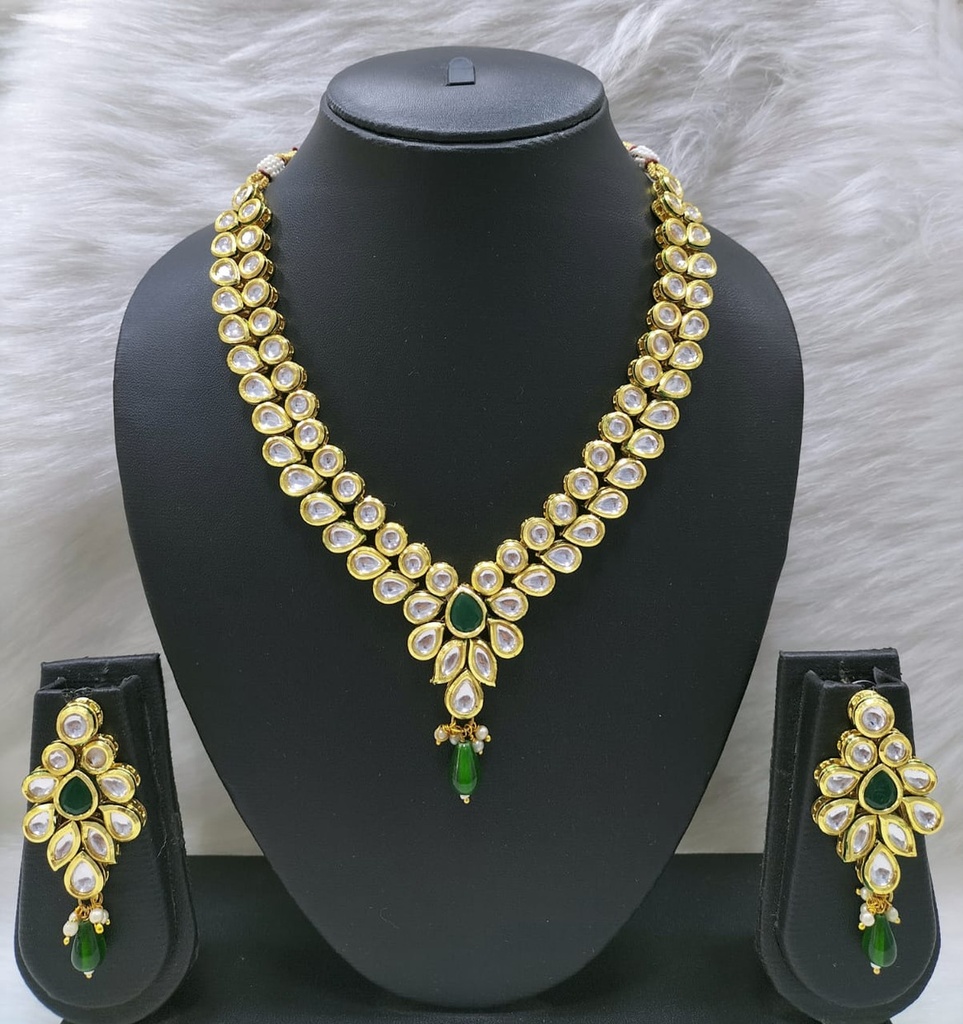 NS421 GREEN Kundan Necklace Earring Jewellery Set