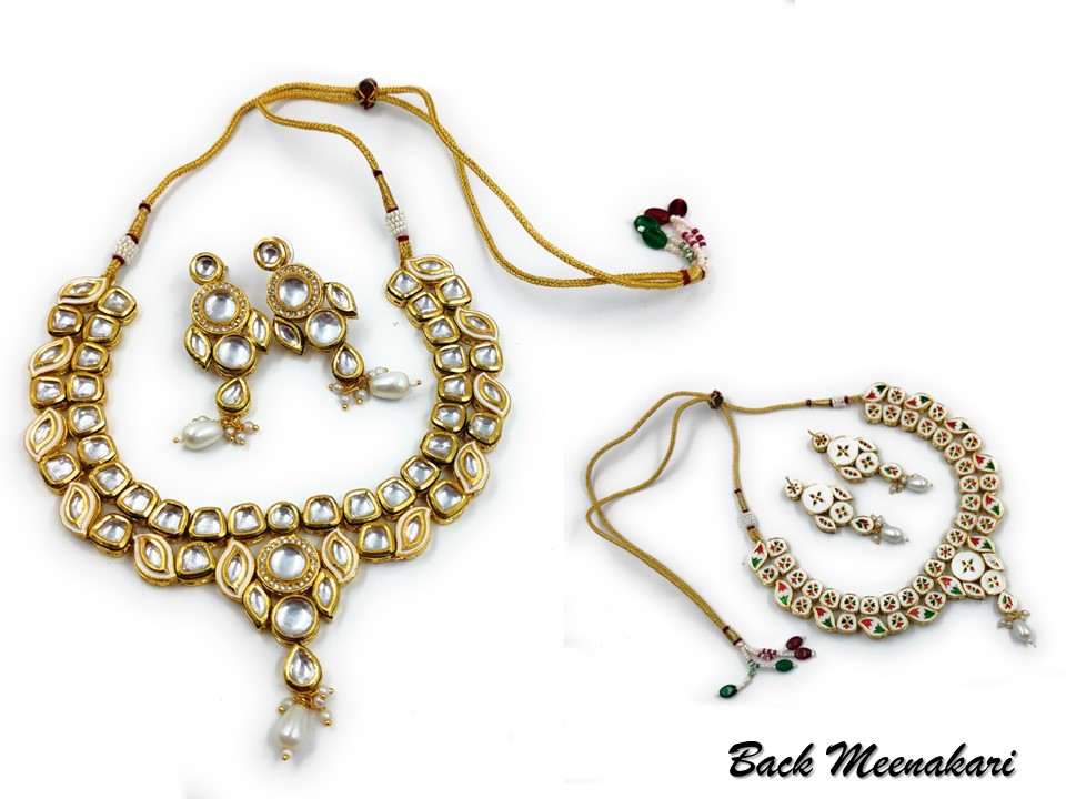 NS498 White Kundan Necklace Earring Jewellery Set