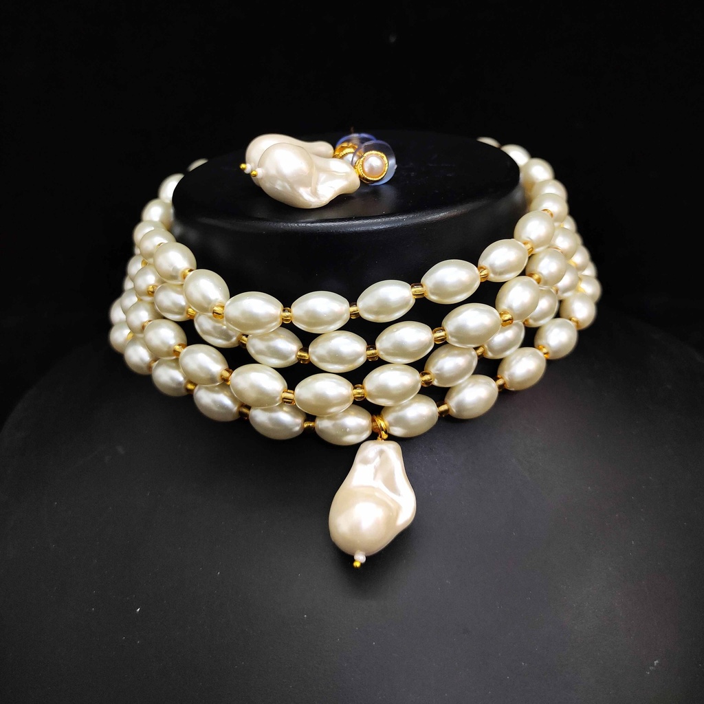 NS608 White Kundan Necklace Earring Jewellery Set