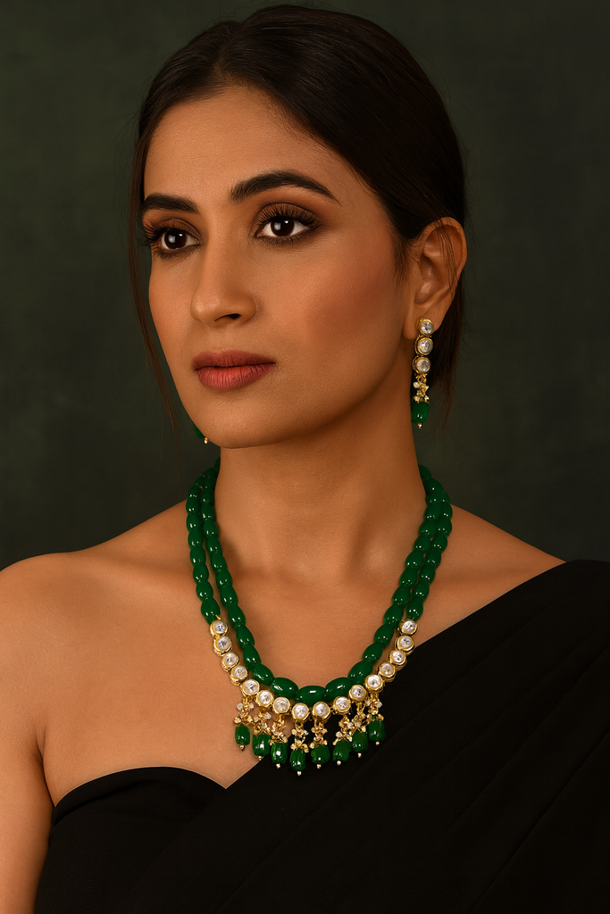 Kundan Pearl Necklace Set  K65 GREEN 