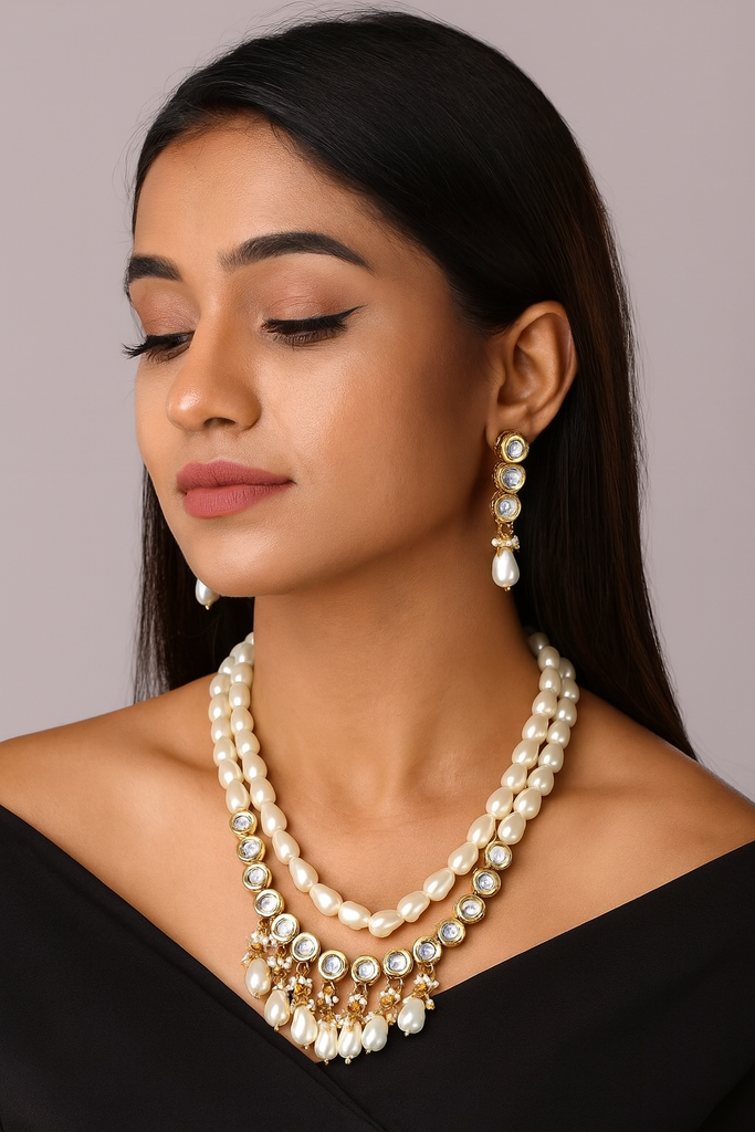 Kundan Pearl Necklace Set  K65 WHITE 
