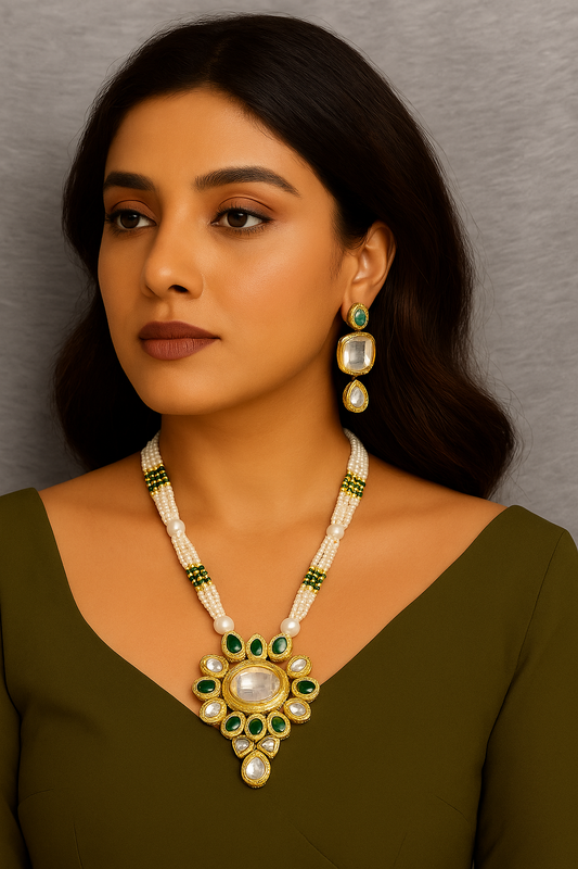 Trendy Signature Lustrous Appeal Kundan Long Necklace Set