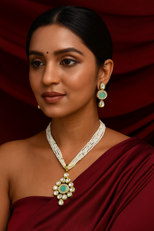Royal Signature Mystic Inspiration Kundan Pendant With Necklace Earring Set