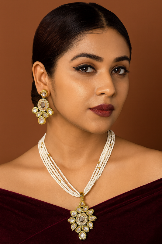 [K63 PURPLE] Graceful Signature Royal Balance Kundan Pendant Necklace Earring Set
