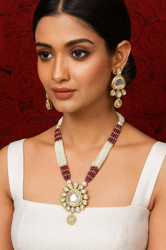 Regal Signature Sparkling Sheen Kundan Long Necklace Set