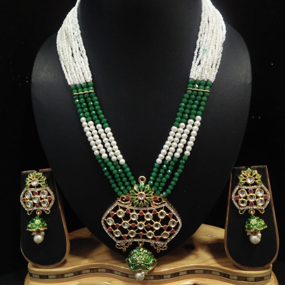 Earthy Charm Kundan Pendant Necklace Set  Green 