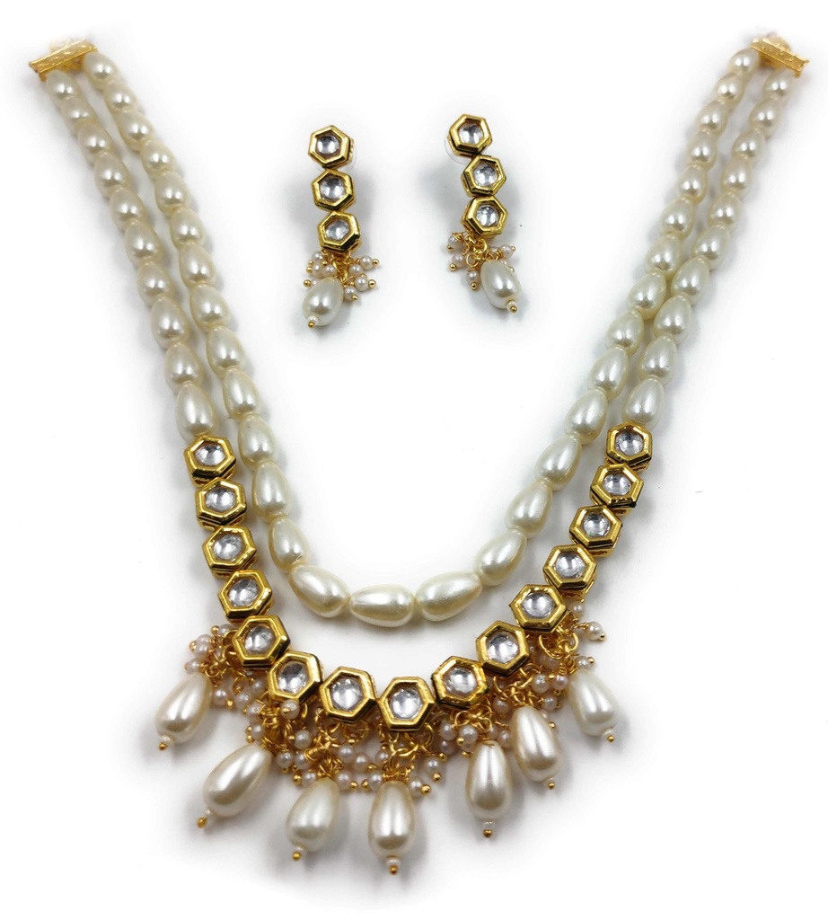 [NS450 White] NS450 White Kundan Necklace Earring Jewellery Set