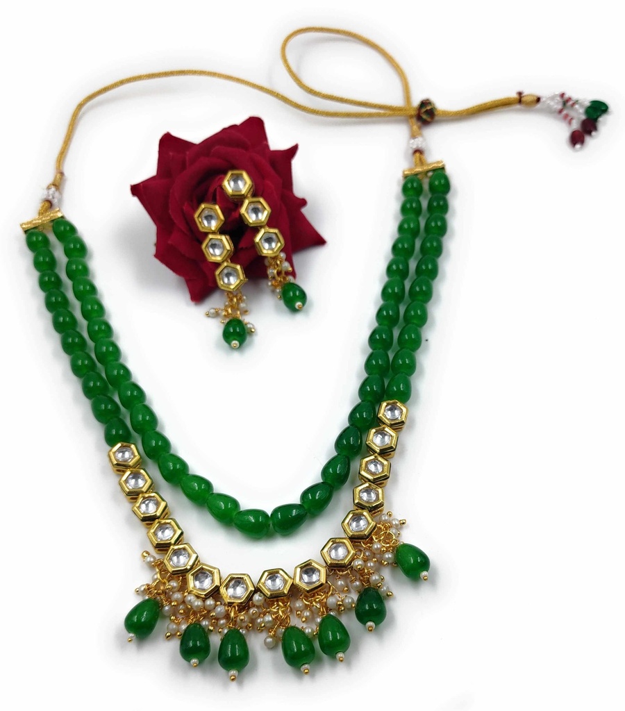 NS450 Green Kundan Necklace Earring Jewellery Set