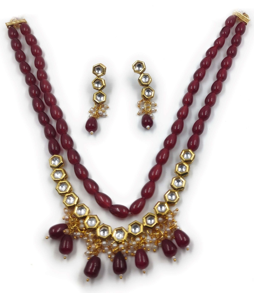 Dazzling Heritage Ns450 Maroon Kundan Necklace Earring Jewellery Set