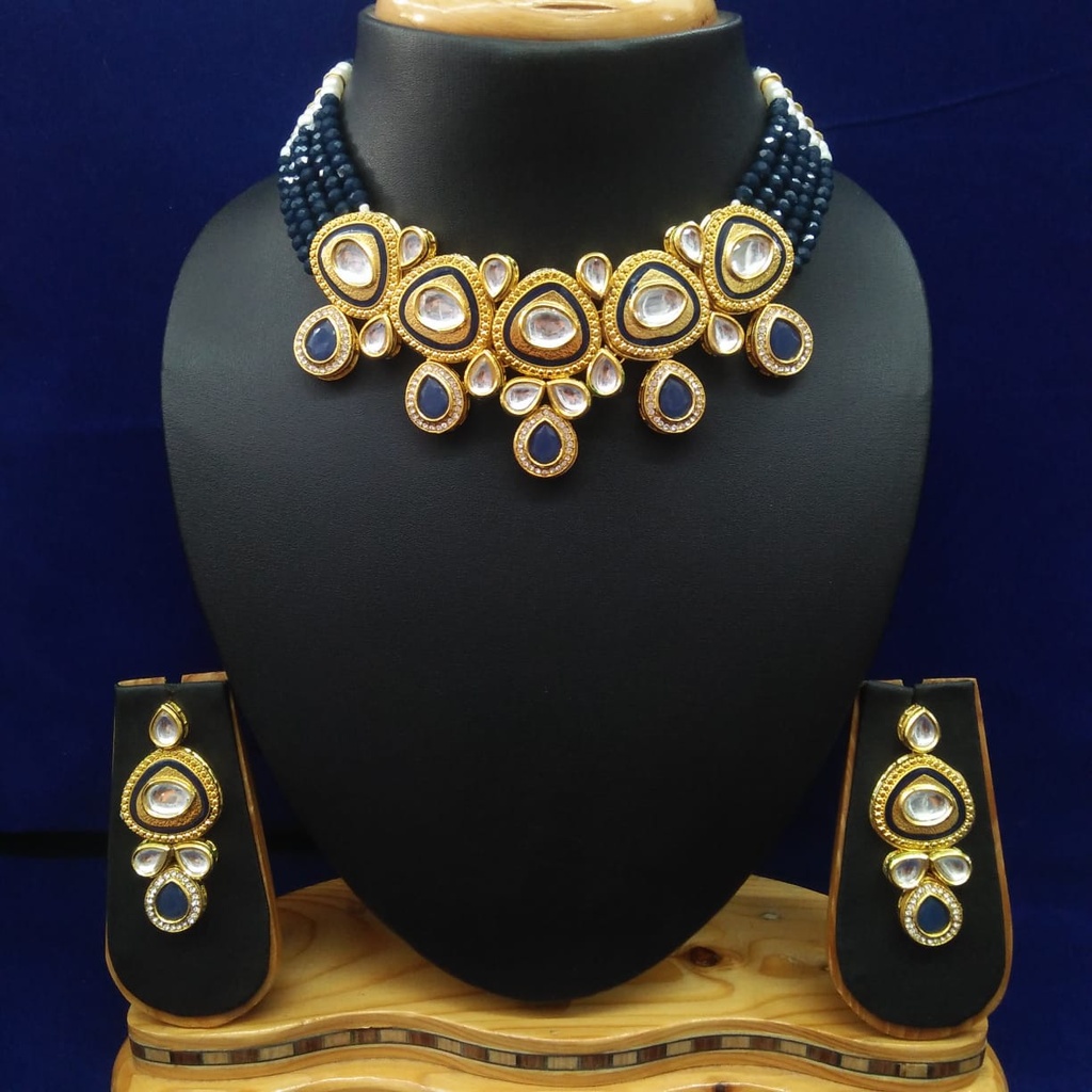 [Loyal Kundan Necklace Set (Blue)] Luxurious Symphony Royal Kundan Necklace Set  Blue 