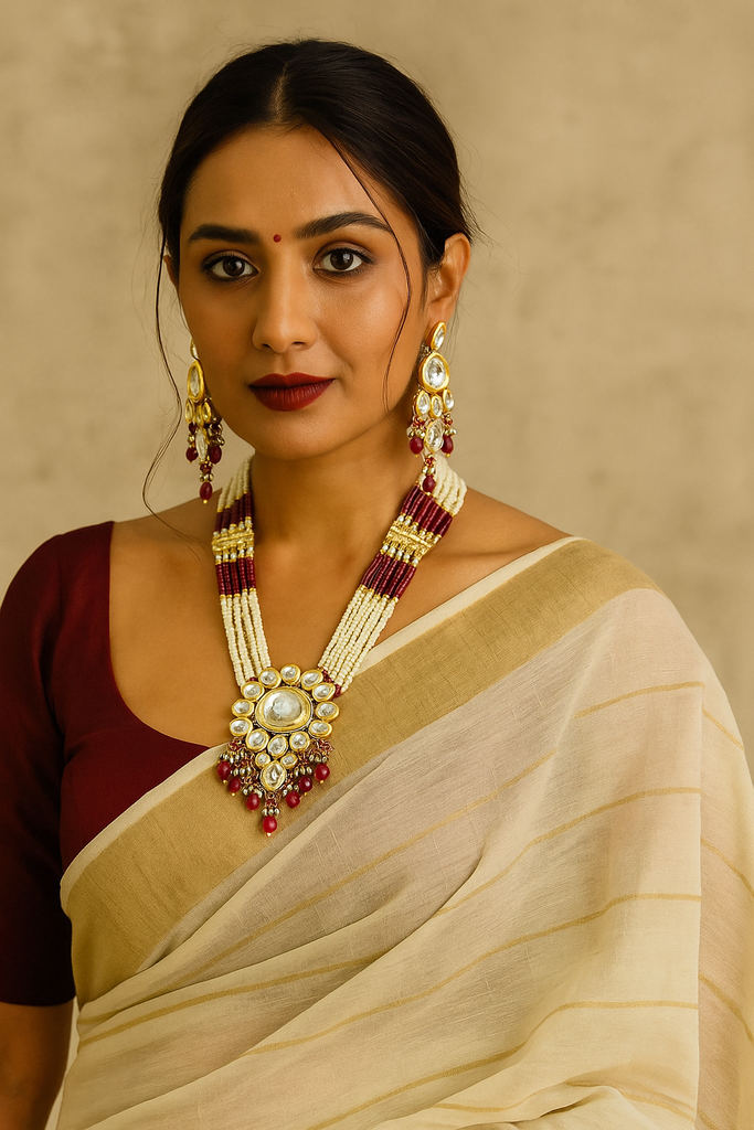 [K56 PURPLE] Opulent Beauty Kundan Purple long necklace set  K56 