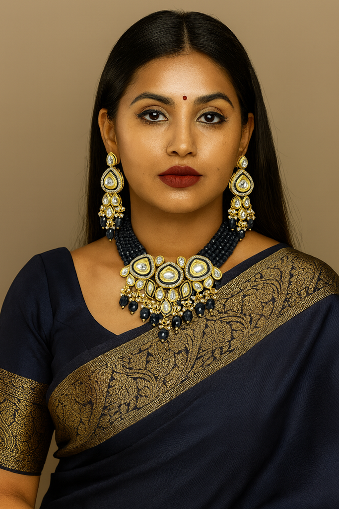 [K26 BLUE] Premium quality kundan choker set