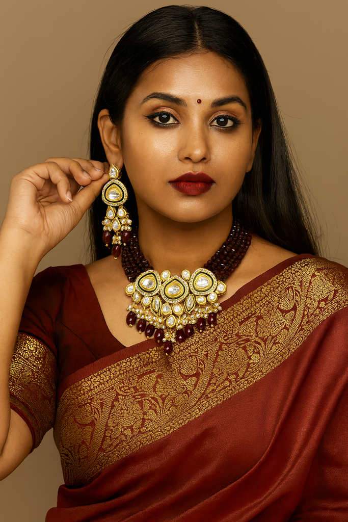 [K26 MAROON] Premium Quality Kundan Choket Necklace Set