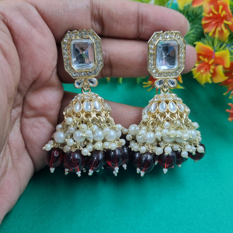 Ornate Haldi Maroon 3 Earrings Set