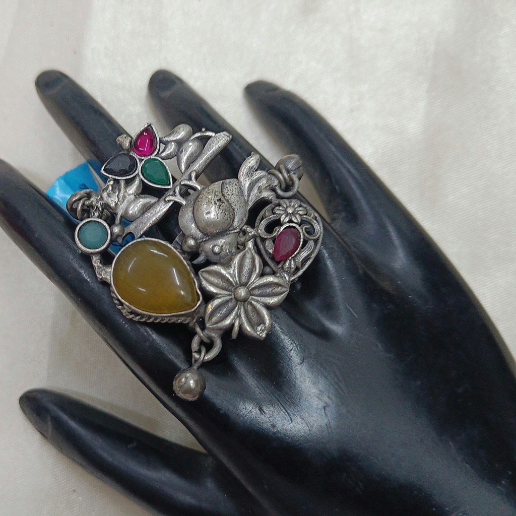 Elegant Oxidised Silver Plated Ring