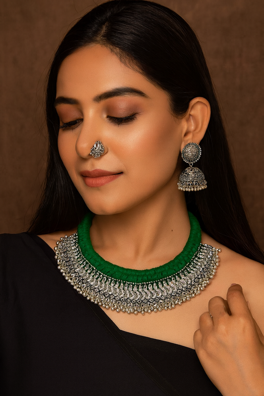 [DSO1 GREEN] Oxidised Necklace set Green