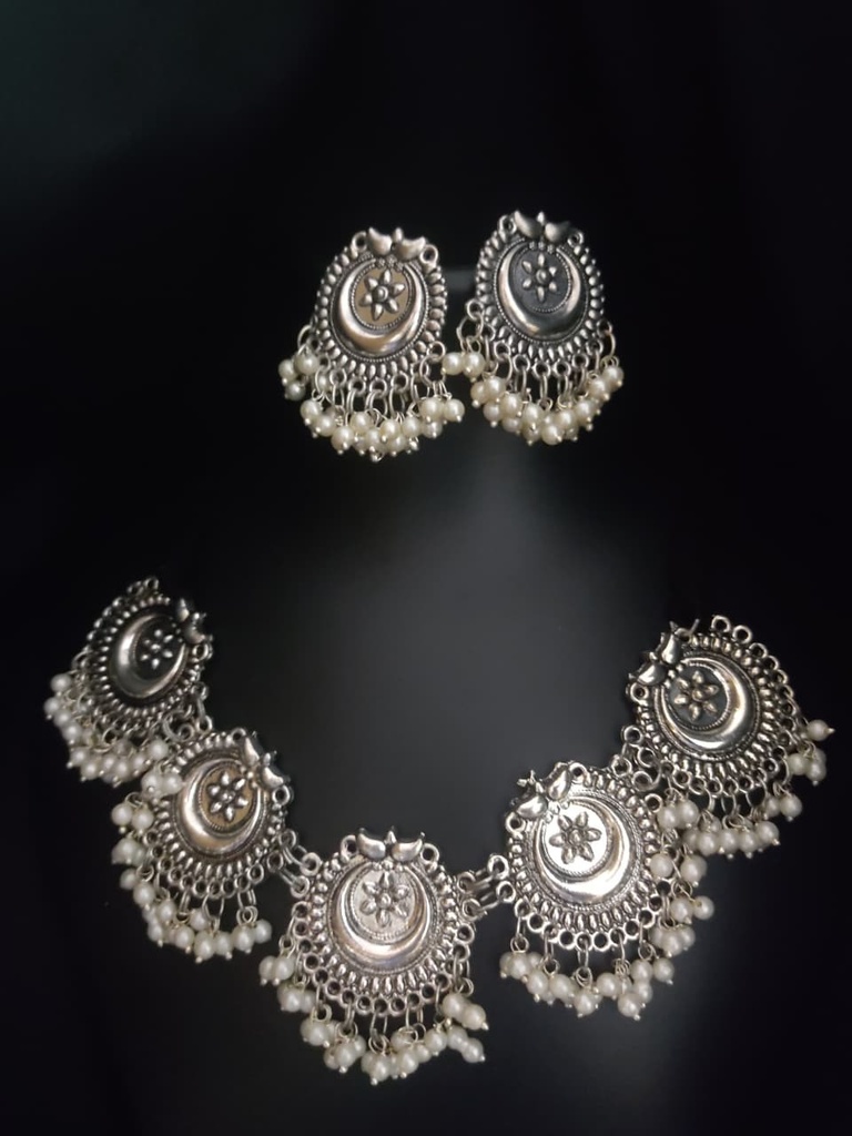 Oxidised choker necklace set