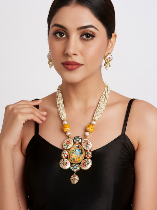 [DSNS1 Y] Traditional Elegance Meenakari Long Necklace Set