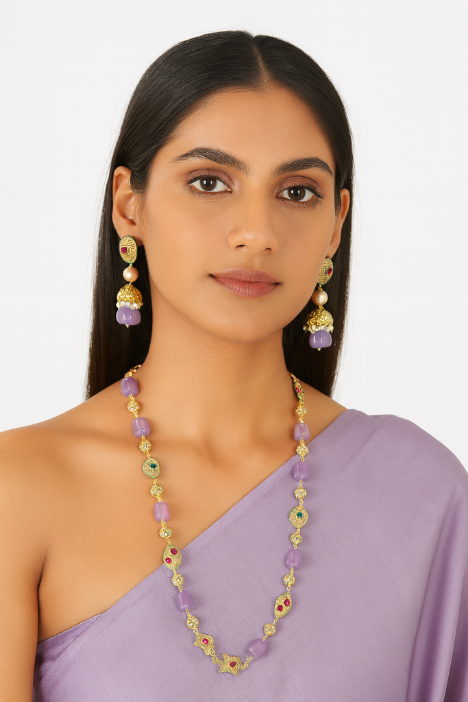 Beautiful Flair Premium Quality Semiprecious Single line Stone Mala Set