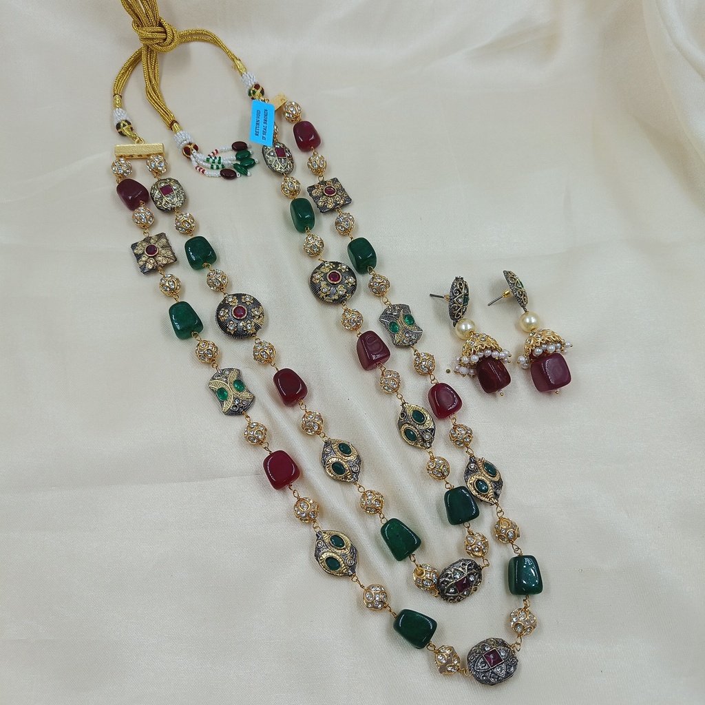 Delightful Premium Quality Semiprecious Double line Stone Mala Set