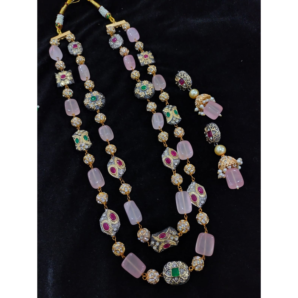 [F8 BABY PINK] Lovely Premium Quality Semiprecious Double line Stone Mala Set