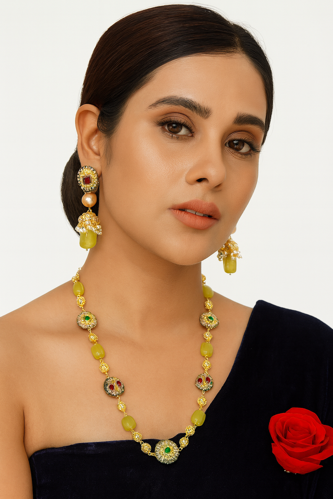 Opulent Beauty Premium Quality Semiprecious Single line Stone Mala Set