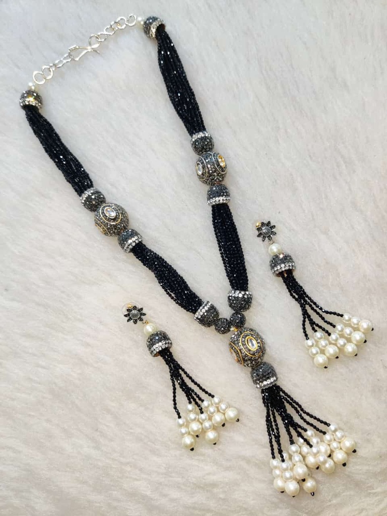 Premium Quality Semiprecious Stone Mala Set F1 BLACK
