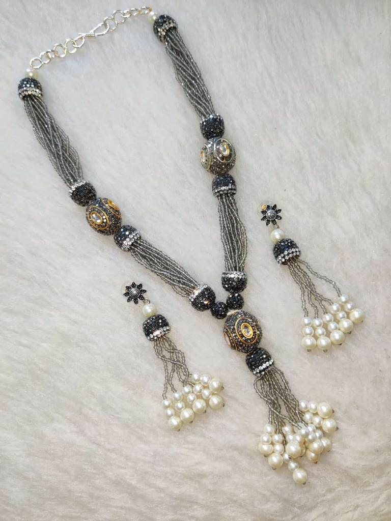 Premium Quality Semiprecious Stone Mala Set F1 GREY