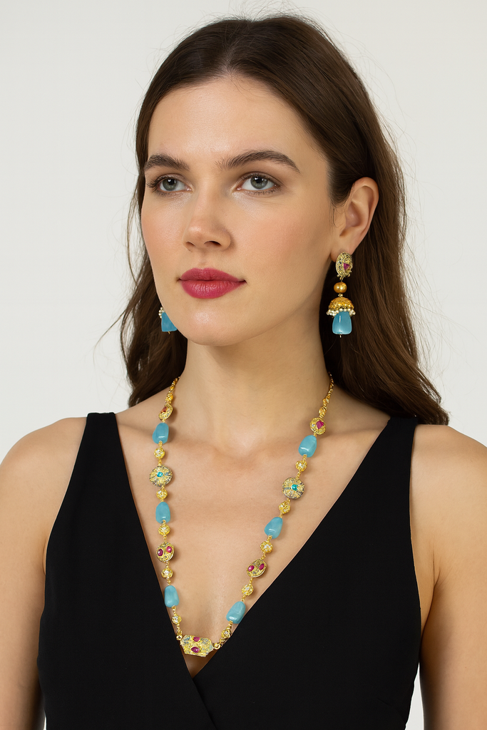 Royal Presence Premium Quality Semiprecious Single line Stone Mala Set