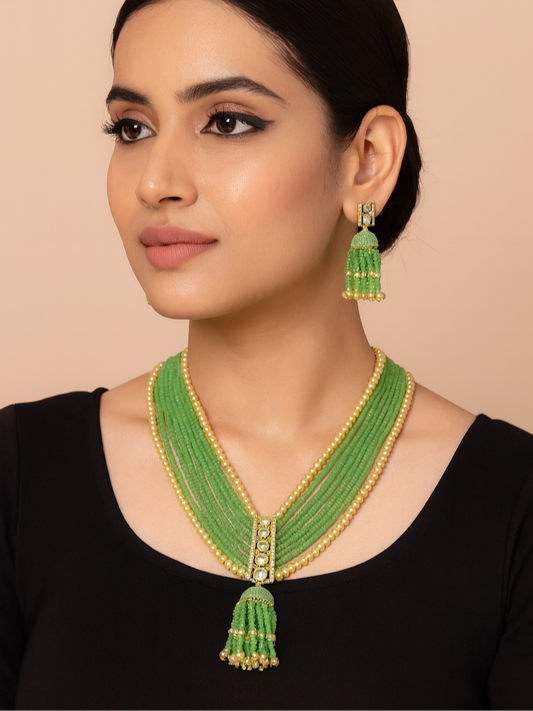 [DSNS3 Mint Green] Vibrant Style Fusion Long Necklace set