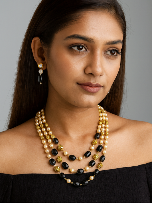[DSNS4 BLACK] Heavenly Grace Antique Pearl Necklace Set
