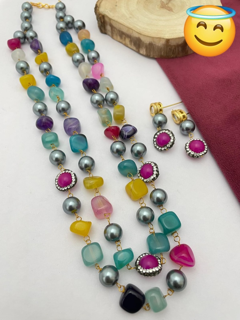 Beautiful Semiprecious stone mala set  multicolour 