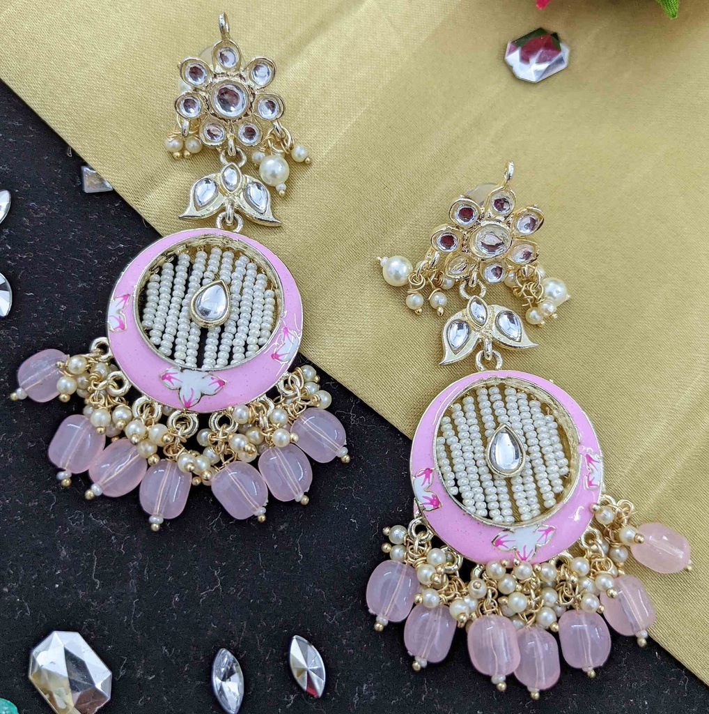 [ER66 BABY PINK] Kundan Meenakari Earring  ER66 BABY PINK 