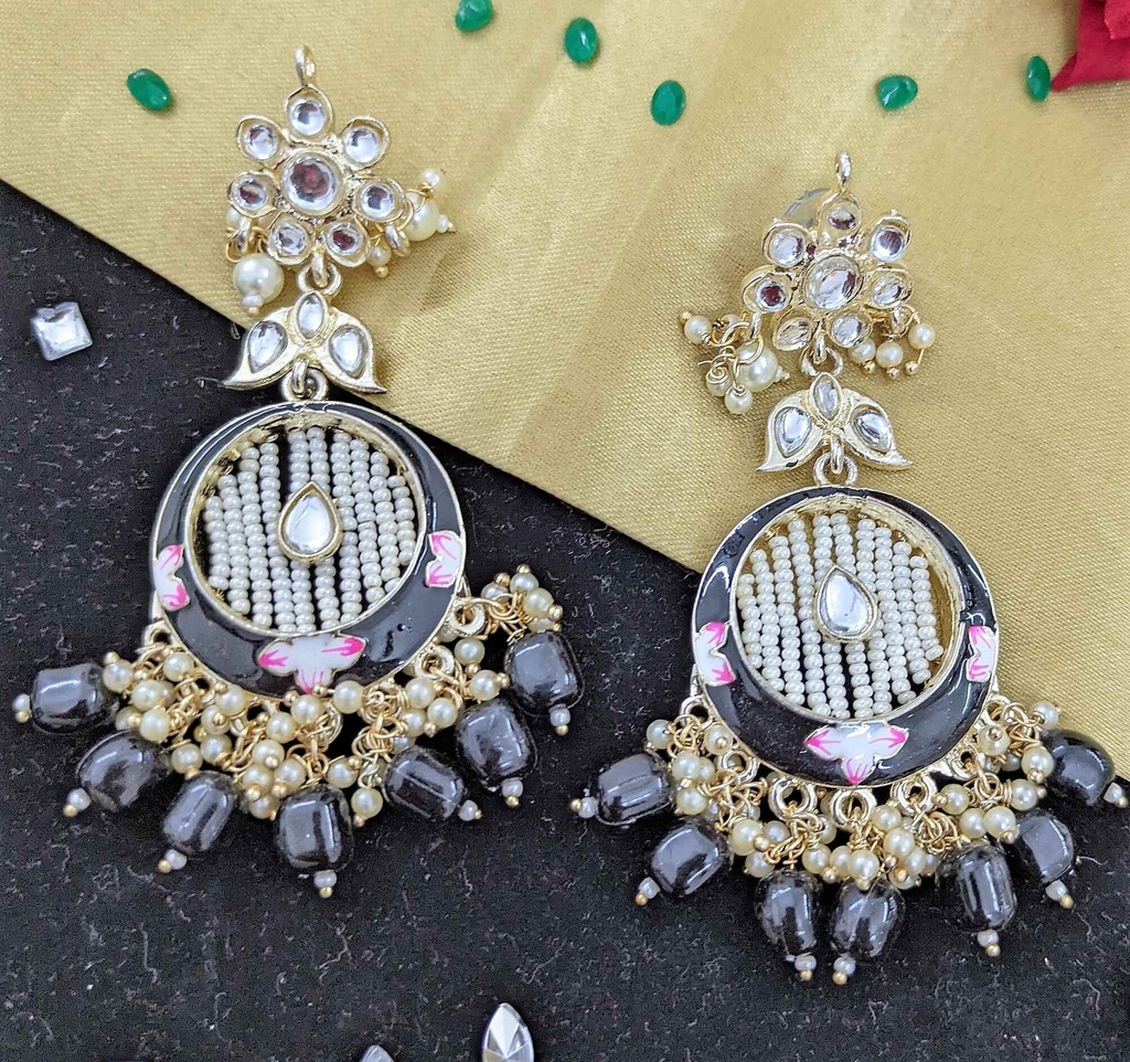 [ER66 BLACK] Kundan Meenakari Earring  ER66 BLACK
