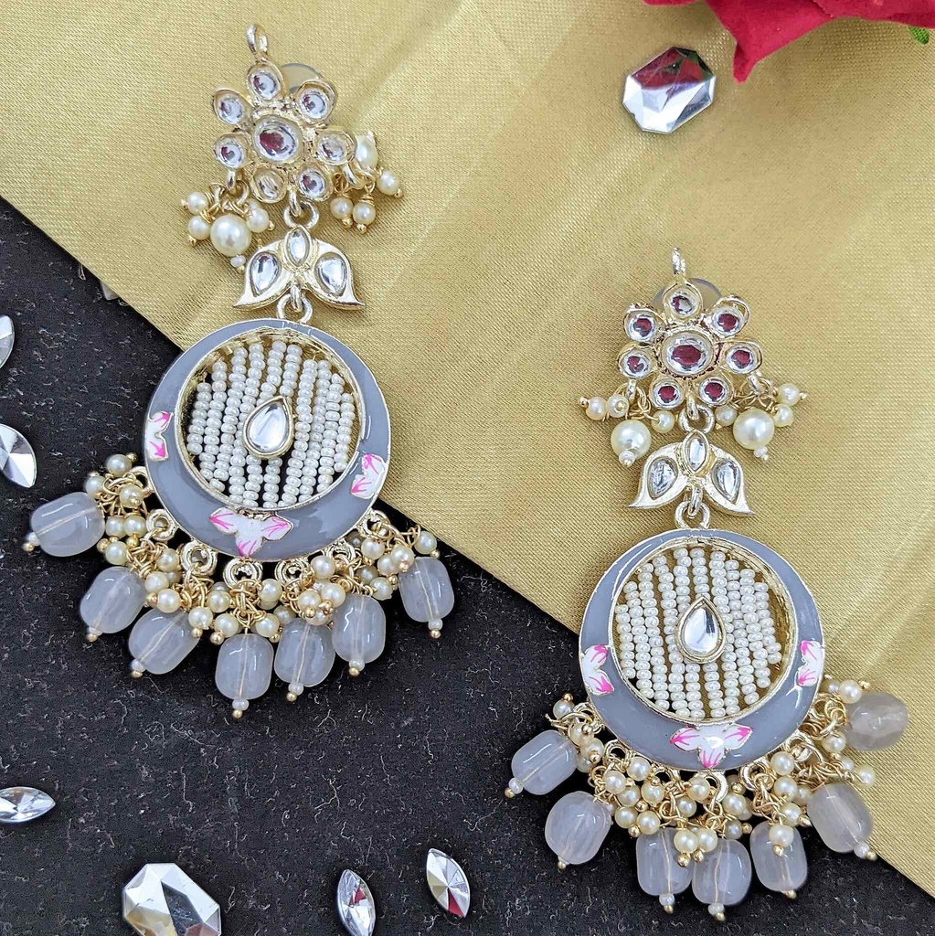 Kundan Meenakari Earring  ER66 GREY 