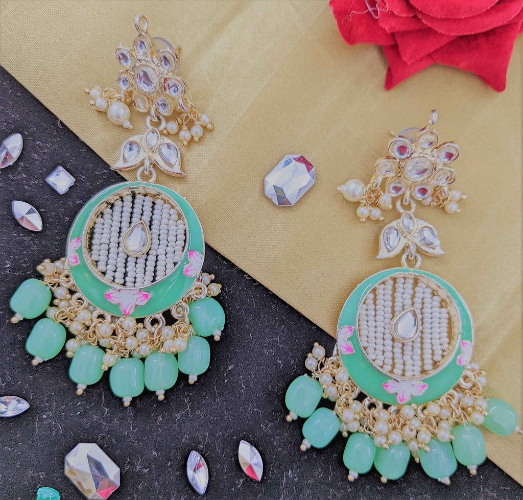 [ER66 PEACH] Kundan Meenakari Earring  ER66 PEACH 