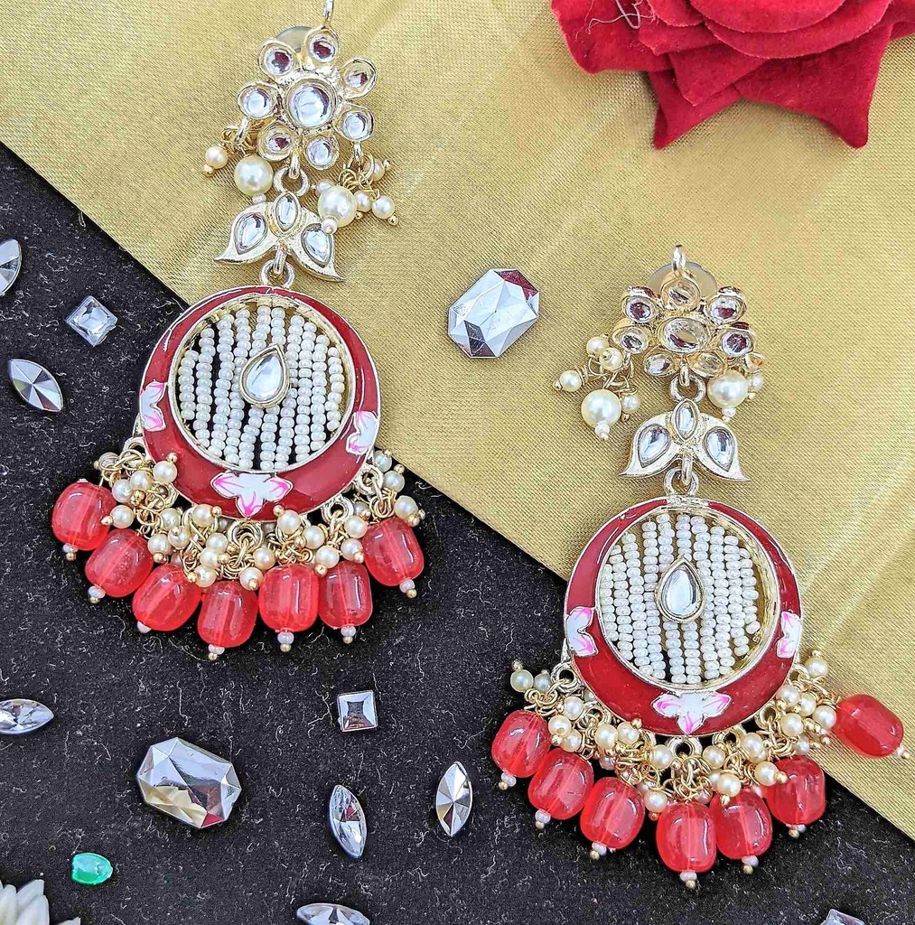 [ER66 RED] Kundan Meenakari Earring  ER66 RED